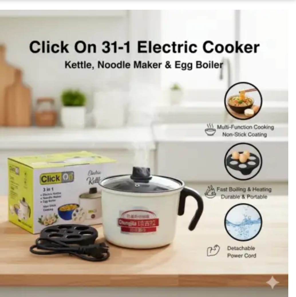 Click On 3-in-1 Multi-Functional Electric Kettle – Noodle Maker, Egg Boiler & Hot Pot with Non-Stick Coating - Image 2