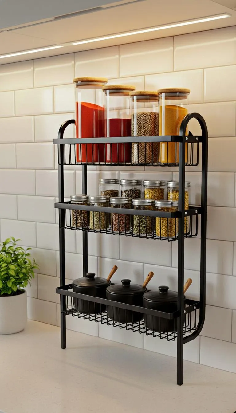 Wall Mounted Spice Rack Black Stainless Steel 3 Tier – DIY Assembly Required (Self Assemble) - Image 2