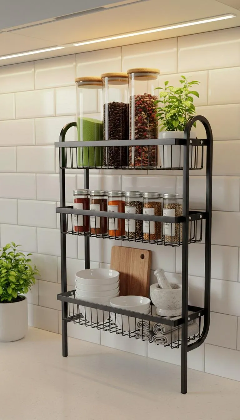 Wall Mounted Spice Rack Black Stainless Steel 3 Tier – DIY Assembly Required (Self Assemble)