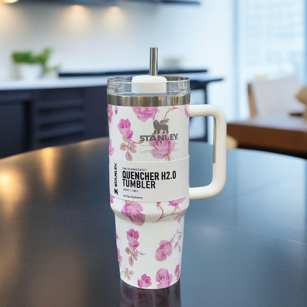 1200ml Stainless Steel Stanley Tumbler Glossy Marble Shades | Premium Vacuum Insulated Travel Mug | Leakproof Cup For Hot And Cold Drinks (Random Color) - Image 3