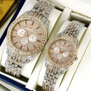 Luxury Diamond-Accented Couple Watch Set (Without Box)