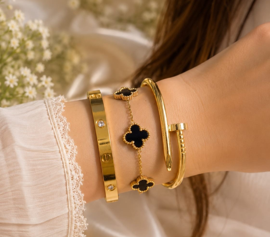 Stainless Steel 3 Piece Bracelet And Bangle Combo - Durable Elegant Accessory Set For Stylish Layering And Daily Wear - Image 2