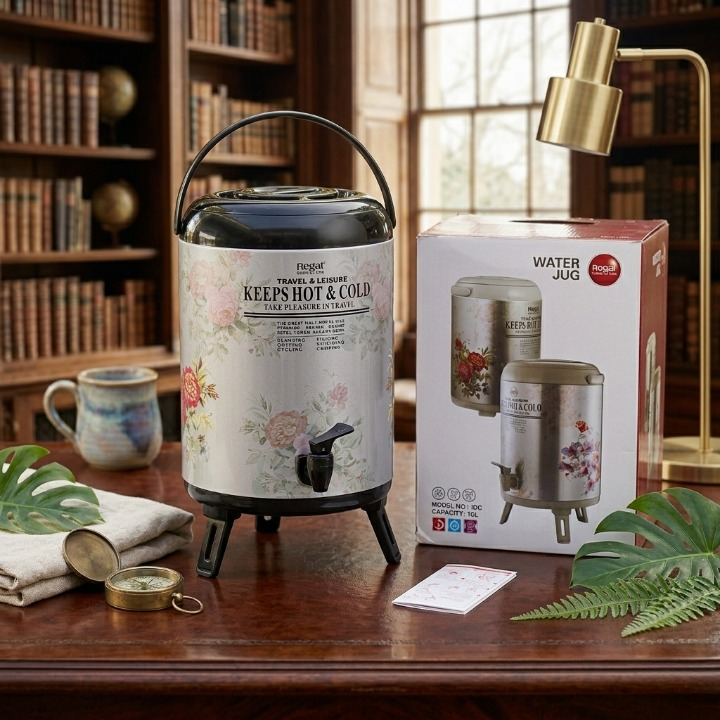 Regal Steel Body Hot And Cold Water Cooler 10 Liter With Temperature Control And Elegant Floral Design