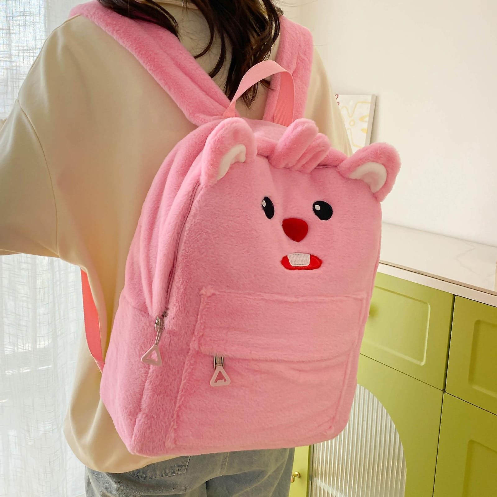 Cute Bunny Plush Backpack – Fluffy School Bag with Front Pocket - Image 3