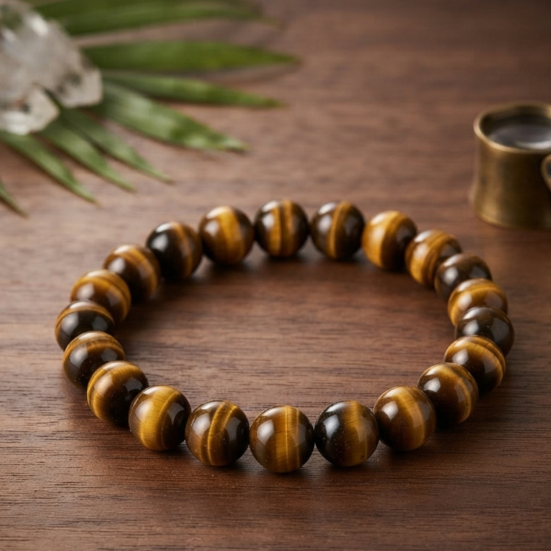 Natural Tiger Eye Stone Bracelet - Genuine Gemstone Beaded Wristband Healing Crystal Jewelry For Men And Women Fashion Accessory