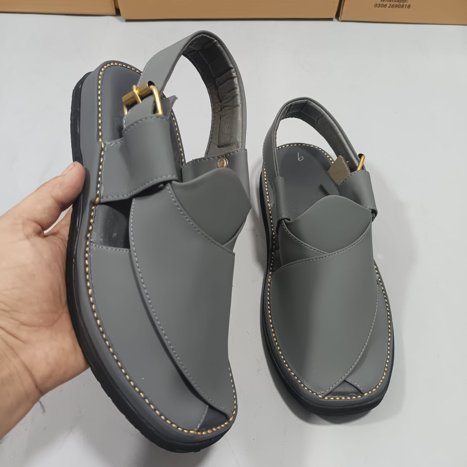 Peshawari Chappal Naram Qadam Pro Grey Color Traditional Casual Wear For Men - Image 2