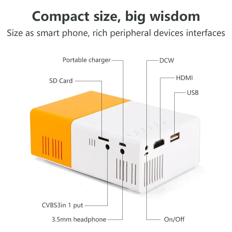 Portable YG300 Mini LED Projector A1 LED LCD Mini Video Projector – International Version | Compact Home Theater | White & Yellow - Image 4
