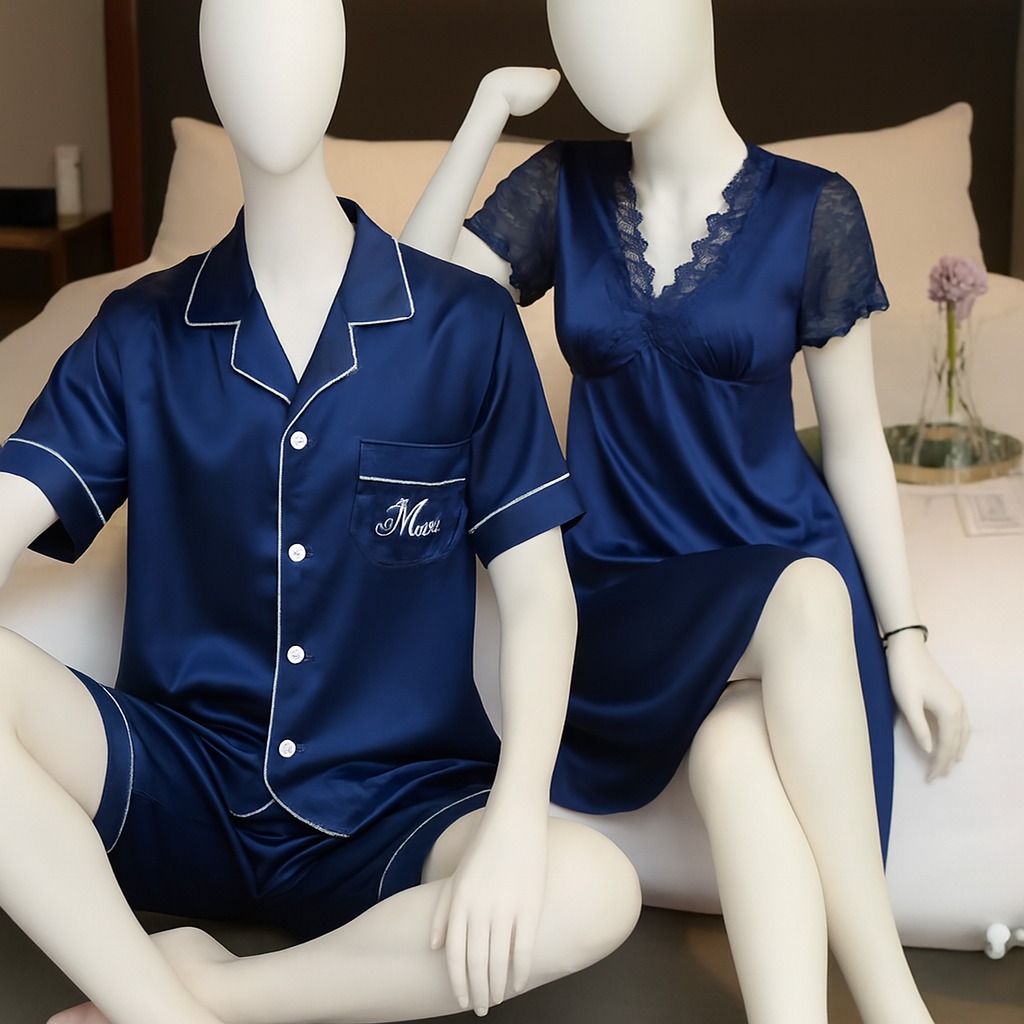 Couple Night Suit / Sleepwear Set – Stylish Nightdress & Pajama Shorts | SKU DC-C003 (3 Pcs) - Image 3