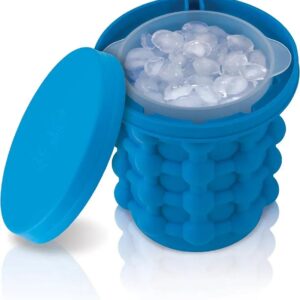 Ice Genie Silicone Ice Cube Maker - 120 Ice Cube Capacity Space Saving Ice Bucket Containers Food Grade Material Freezer Beverage Cooler