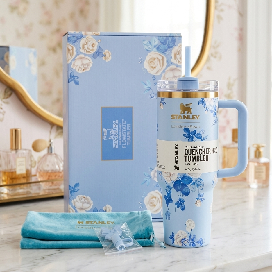 Stanley x LoveShackFancy Limited Edition 40oz Quencher H2.0 FlowState Tumbler – Floral Collaboration Collection ( RANDOM COLOUR ) - Image 2