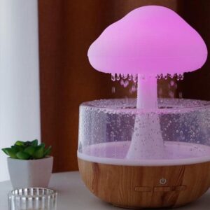 Rechargeable Cloud Rain Aroma Diffuser And LED Humidifier - Elegant Ambient Night Light With Realistic Raindrop Effect For Home And Office Decor