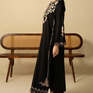 Batool 2-Piece Stitched Winter Suit – Black Cutwork Embroidered Cotton/Dhanak Set