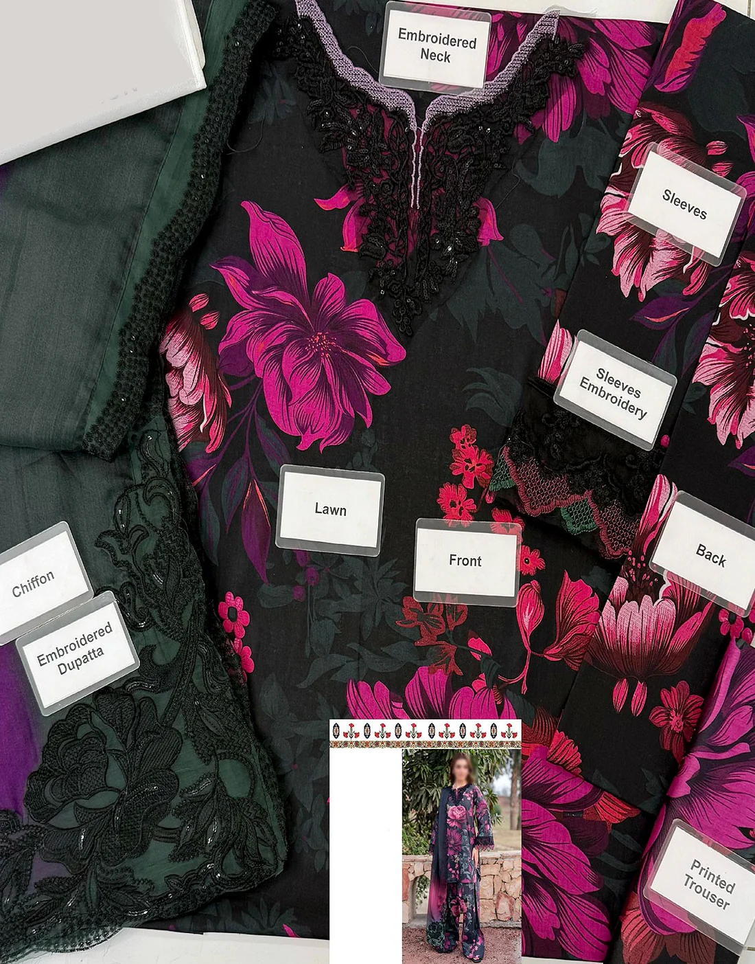 Iznik Digital Printed 3Pc Embroidered Lawn Unstitched Suit with Chiffon Dupatta – Summer Collection 2026 - Image 5