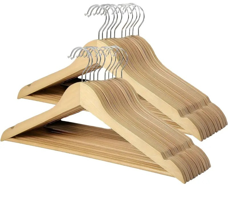 Premium Wooden Hangers – Pack of 20 Durable Slim Hangers with Pants Bar – Smooth Finish for Closet Organization (Brown & Light Wood) (With Box) - Image 2