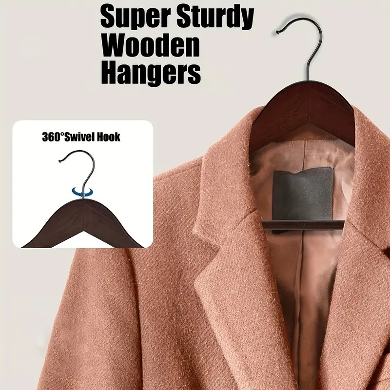 Premium Wooden Hangers – Pack of 20 Durable Slim Hangers with Pants Bar – Smooth Finish for Closet Organization (Brown & Light Wood) (With Box) - Image 4