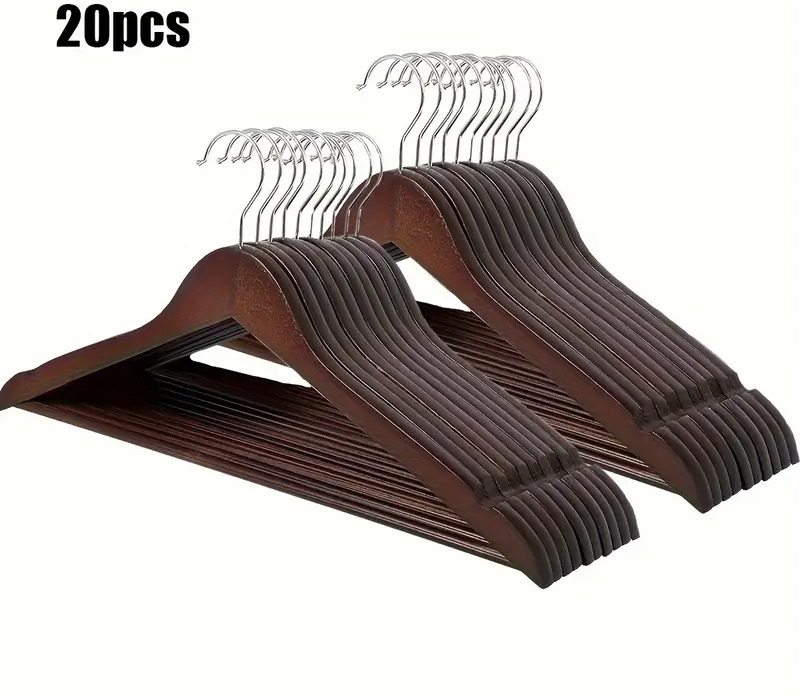 Premium Wooden Hangers – Pack of 20 Durable Slim Hangers with Pants Bar – Smooth Finish for Closet Organization (Brown & Light Wood) (With Box)