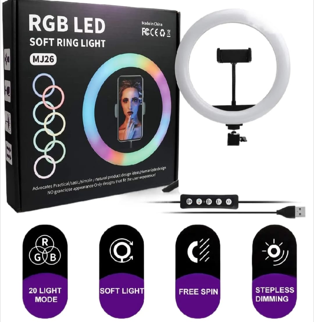 RGB Ringlight 26 CM MJ26 With Mobile Holder Adjustable Lighting For Photography Video Recording Makeup And Live Streaming - Image 4