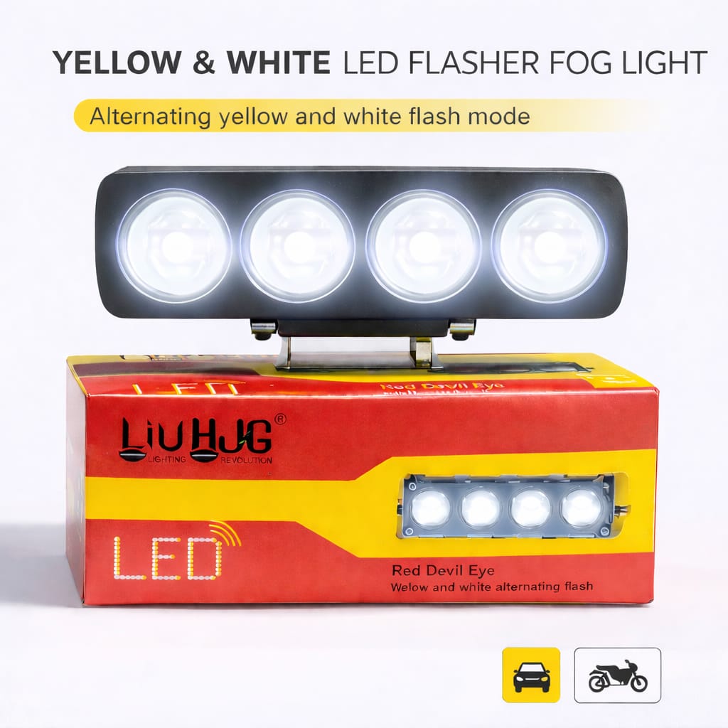 4 Lens Flasher Fog Light 40W ā Dual Color White & Yellow LED Strobe Light for Bike & Car (DC 9Vā80V) - Image 2