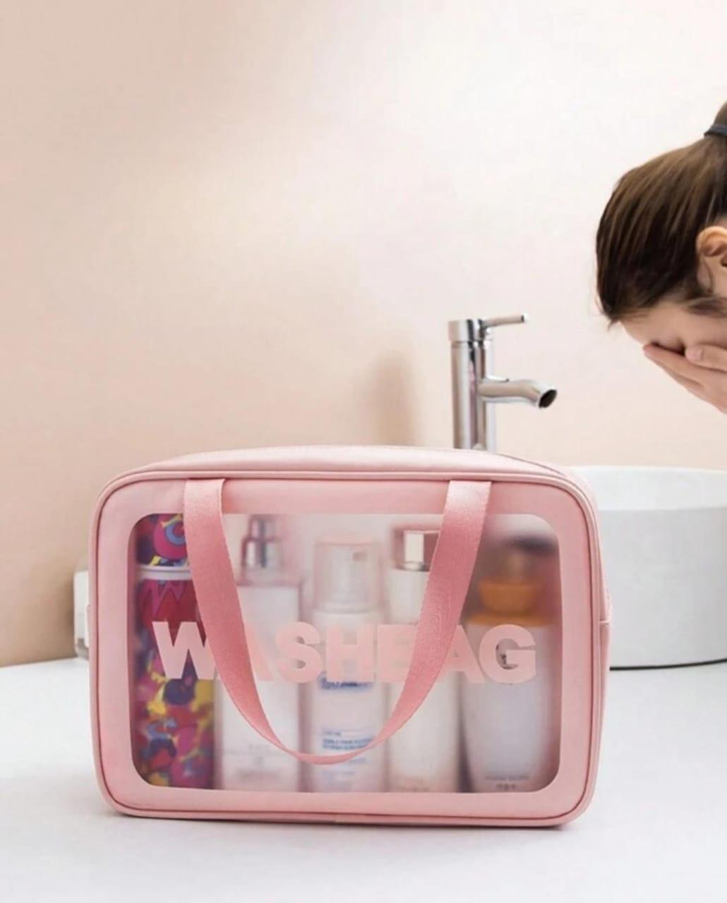 Premium PVC Waterproof Washbag – Portable Clear Toiletry & Makeup Kit Organizer Bag with Top Handle - Image 4