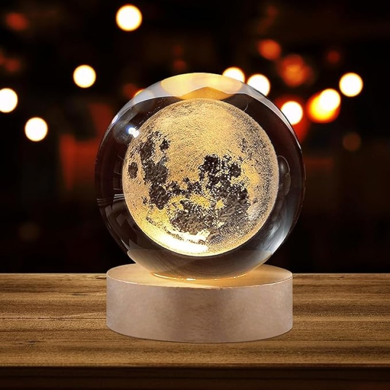 1 Pc USB LED Galaxy Crystal Ball Lamp | 3D Planet Moon Night Light | Bedroom & Party Home Decor | Kids Birthday Gift (Moon Shape Only) - Image 3