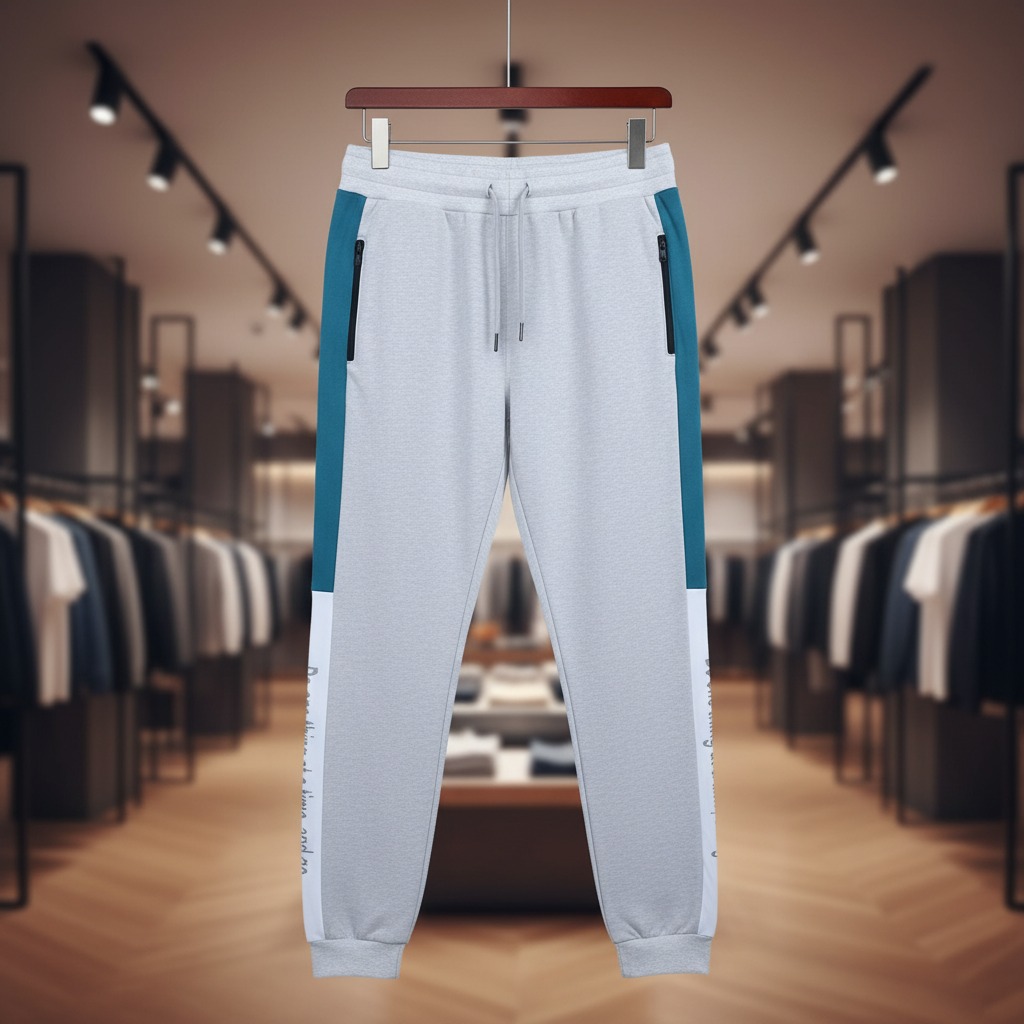 Grey Panel Trouser For Men French Terry Fabric Adjustable Waist 28 To 34 Inches Length 40 Inches - Image 4