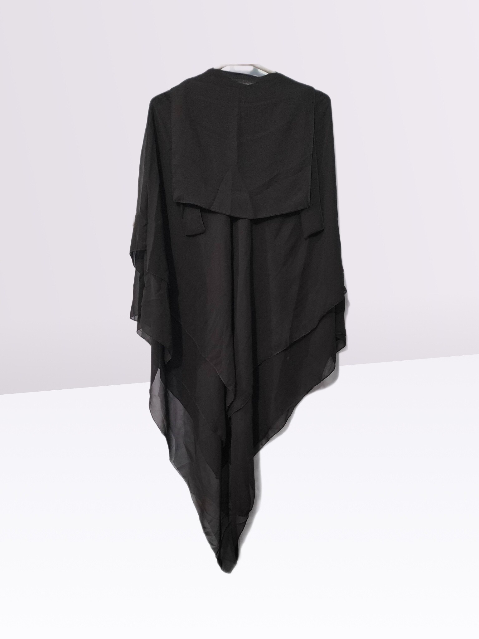 3 Layer Khimar Hijab Set with Niqab – Imported Chiffon 2 Piece Set | Free Size (Black)