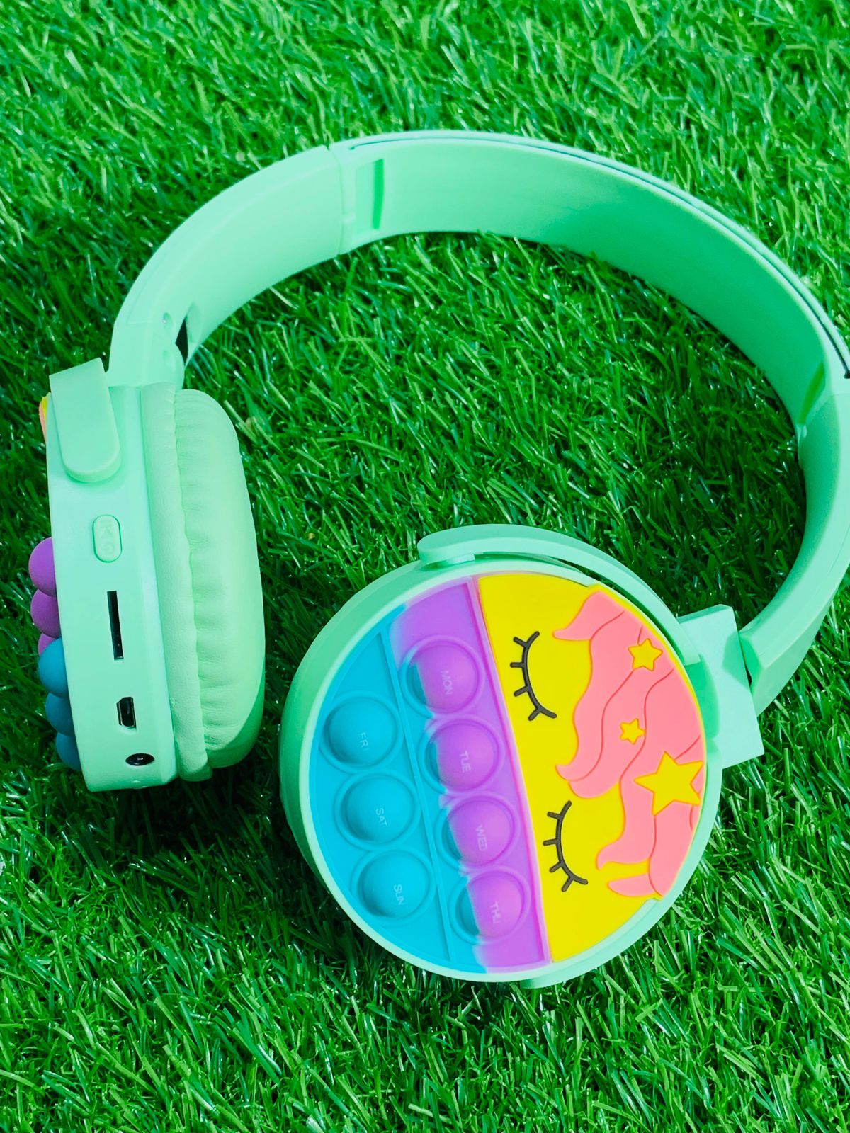 Cute Pop It Wireless Bluetooth Headphones | Foldable Headset With Memory Card Support, Wired & Wireless Modes, Soft Earpads For Kids - With Box (Random Color) - Image 2