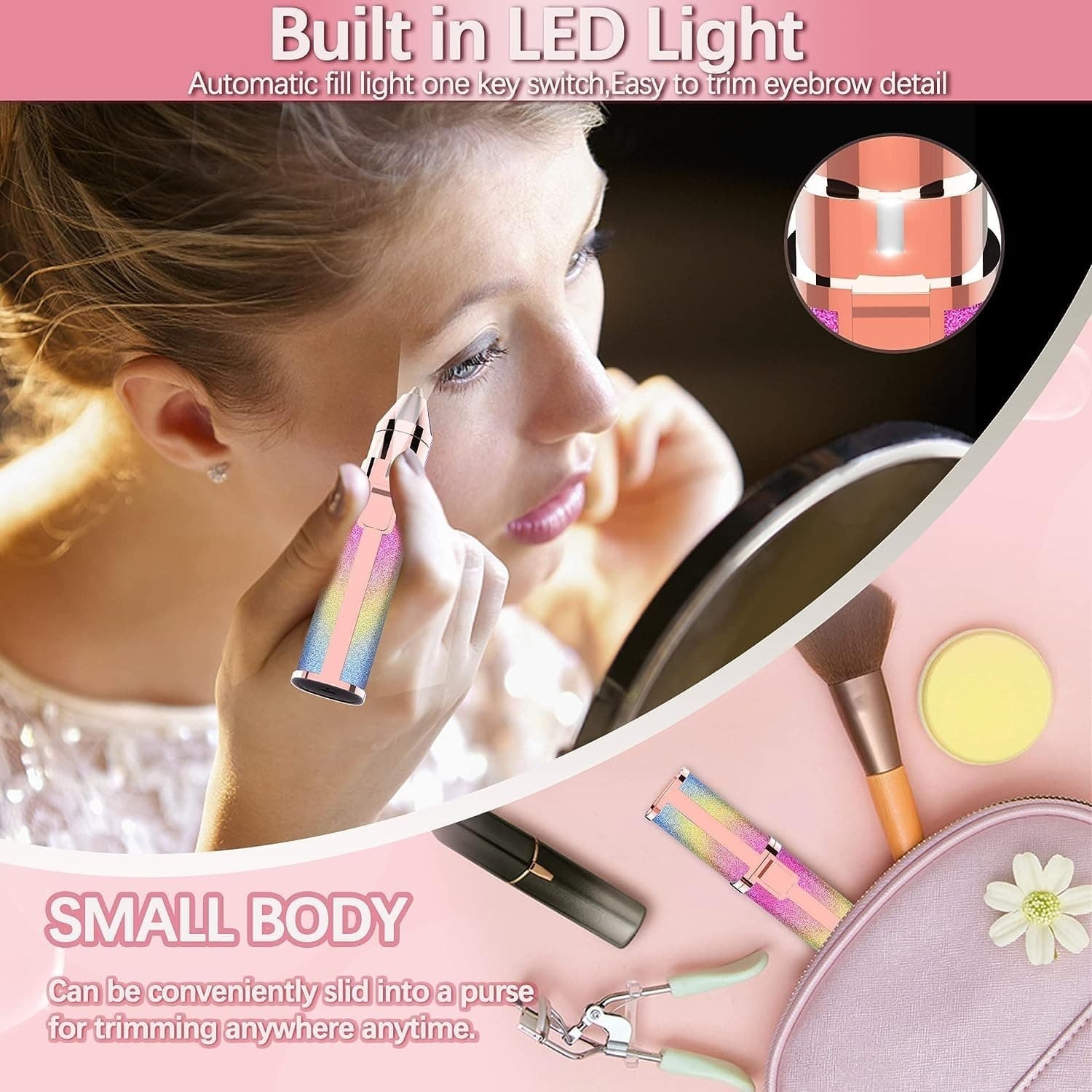 Portable Precision Electric Eyebrow Trimmer with Built-in LED Light – Compact & Travel-Friendly Grooming Tool - Image 4