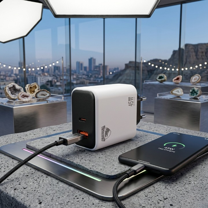 45W Multi Protocol Dual Port Travel Fast Charger Model GCH 20 With Integrated EU Europlug Type C Connector - Image 2