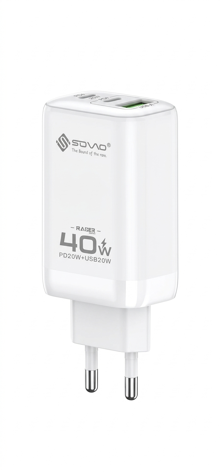 SOVO Racer Series SG-250 40W Dual Port Fast Charger | USB-A + USB-C PD Wall Adapter - Image 3