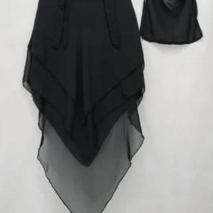 3 Layer Khimar Hijab Set with Niqab – Imported Chiffon 2 Piece Set | Free Size (Black) - Image 2