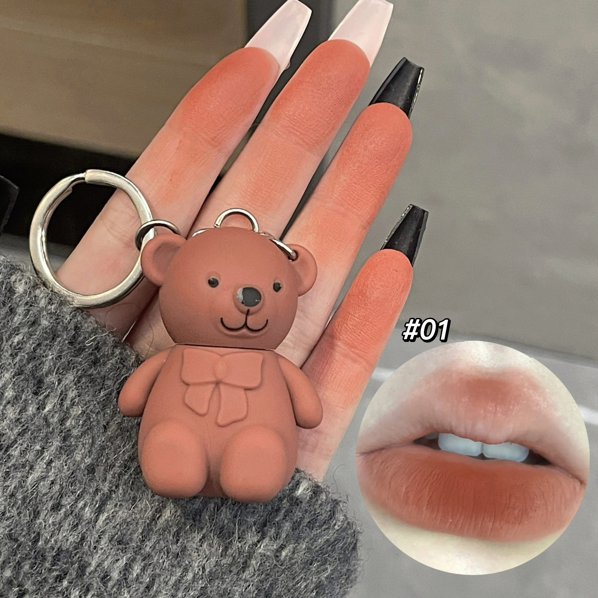 6-Piece Cute Bear Keychain Liquid Lipstick Set – Mist Matte Velvet Finish, Moisturizing Lip Stain, Waterproof & Long-Lasting Lip Gloss (6 Colors) - Image 4