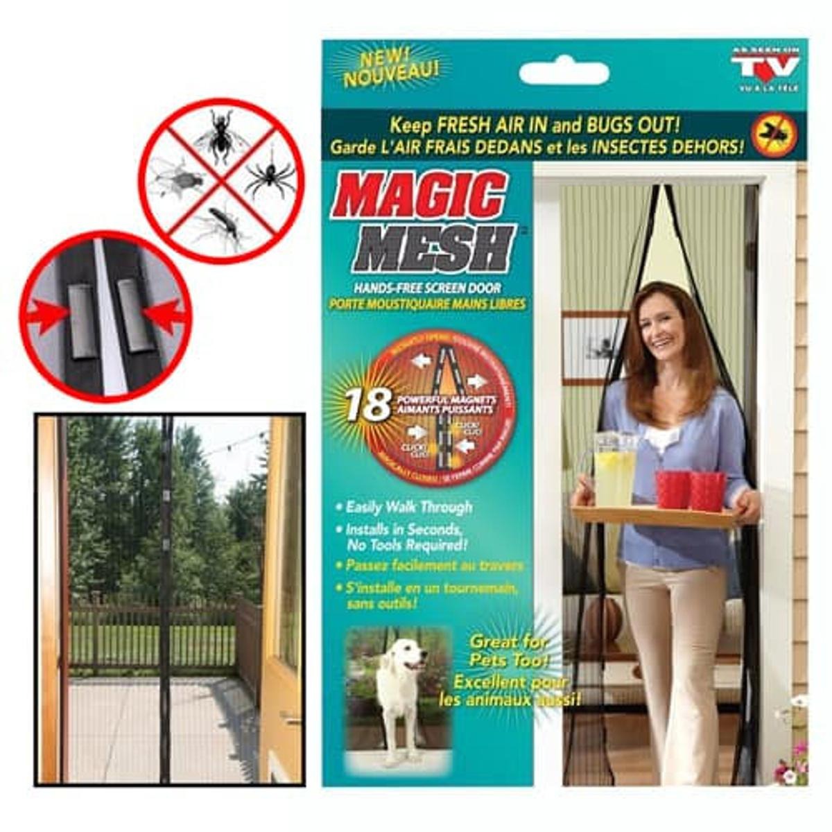 Premium Quality Mosquito Magic Mesh Set With 20 Wood Tacks 12 Hocks And 2 Mesh Panels 83x19.5 Inches