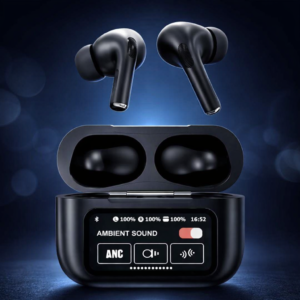AirPods X Digital Touch Screen Wireless Earbuds ��� Black Edition | Smart Display Charging Case | Bluetooth Earphones | Touch Control