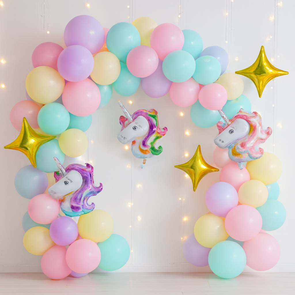 57 Pcs Pastel Unicorn Birthday Decoration Set With Balloon Garland, Foil Unicorn And Star Balloons For Girls Party - Image 3