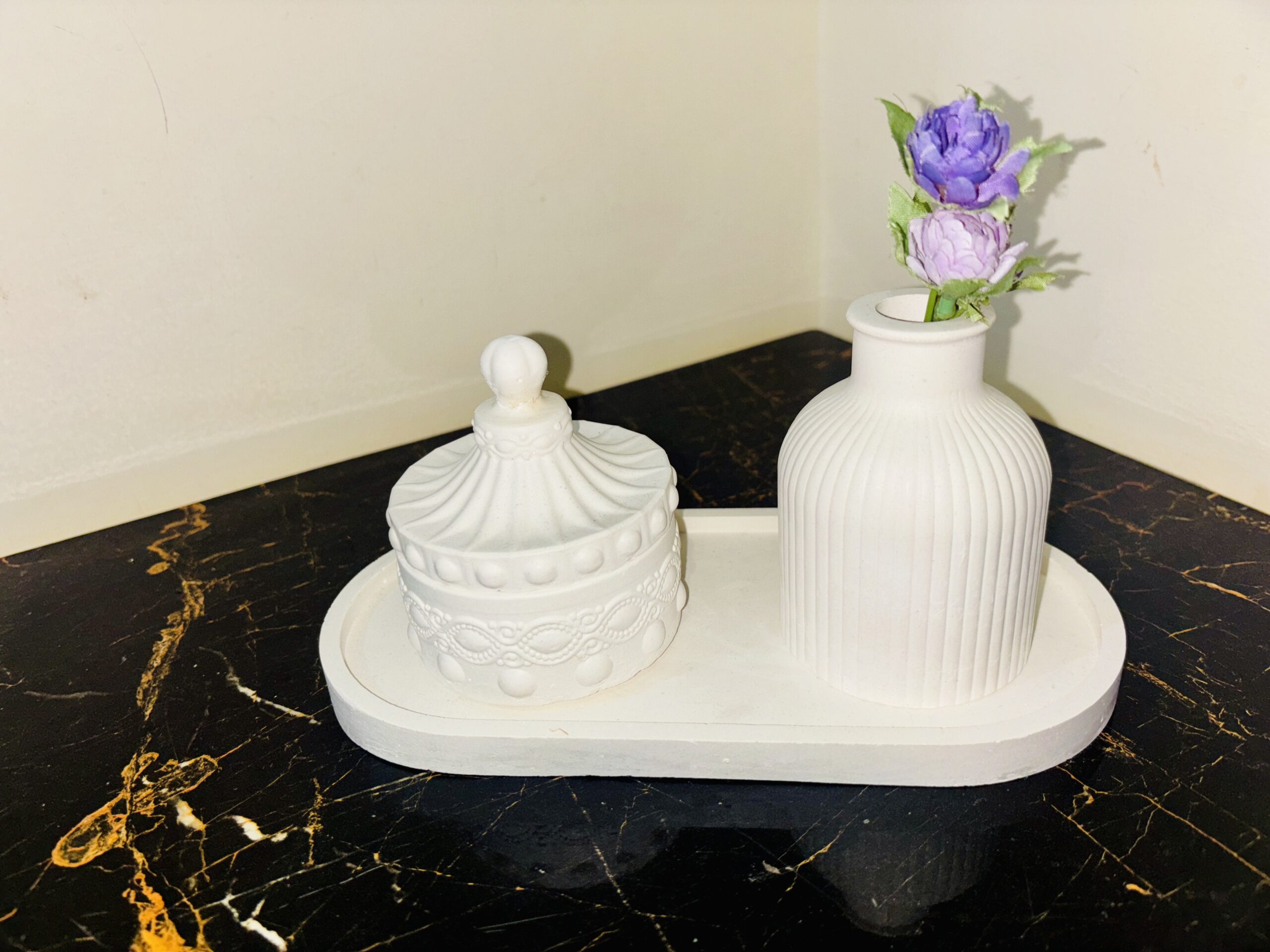 Aesthetic 3-Piece Organizer & Home Decor Set with Oval Tray, Mini Vase & Decorative Storage Box | Vanity, Coffee Table & Bedroom Decoration - Image 4
