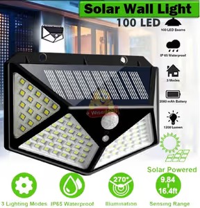 100 LED Solar Power Sensor Wall Light ��� IP65 Waterproof Outdoor Security Motion Sensor Lamp with 3 Lighting Modes