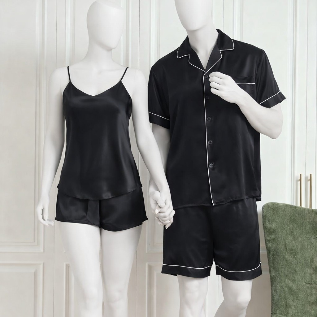 Couple Night Dress / Night Suit / Silk Sleepwear Set – 4-Piece Camisole & Shirt with Shorts | DC-C015 - Image 2