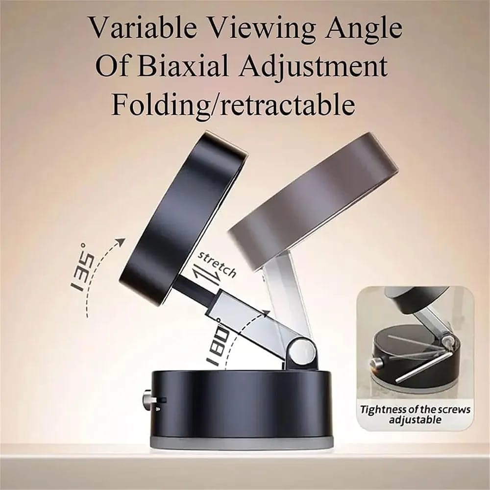 Double-Sided Vacuum Magnetic Phone Holder ��� Adjustable Foldable Rotating Suction Mount (Black)