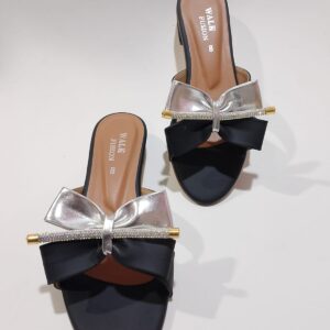 Walk Fusion Luxe Rhinestone-Accented Bow Slides – Elegant Slip-On Flat Sandals