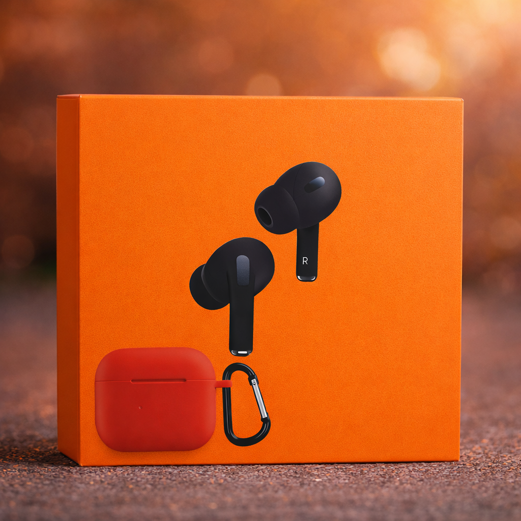 Pro 2 Wireless Earbuds with Orange Protective Silicon Case – True Wireless Bluetooth Earphones