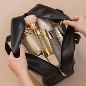 Premium PVC Waterproof Washbag – Portable Clear Toiletry & Makeup Kit Organizer Bag with Top Handle - Black