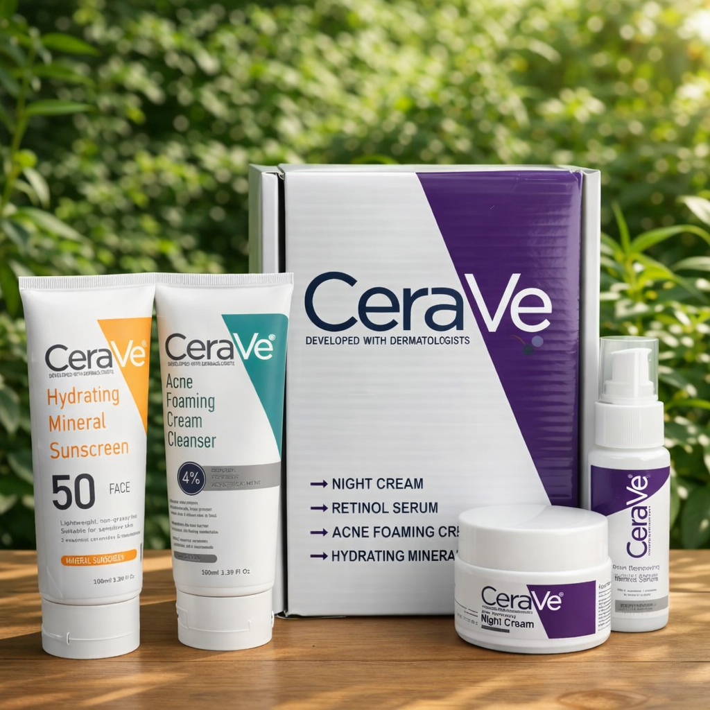 CeraVe Complete Skincare Bundle for Acne & Anti-Aging | Includes Acne Foaming Cream Cleanser, Retinol Serum, Night Cream & Hydrating Mineral Sunscreen SPF 50 - Image 2