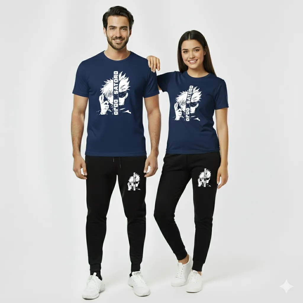 Top Trending Gojo Satoru Anime Printed Tracksuit for Men & Women – Premium Casual T-Shirt & Trouser Set (Random Color)