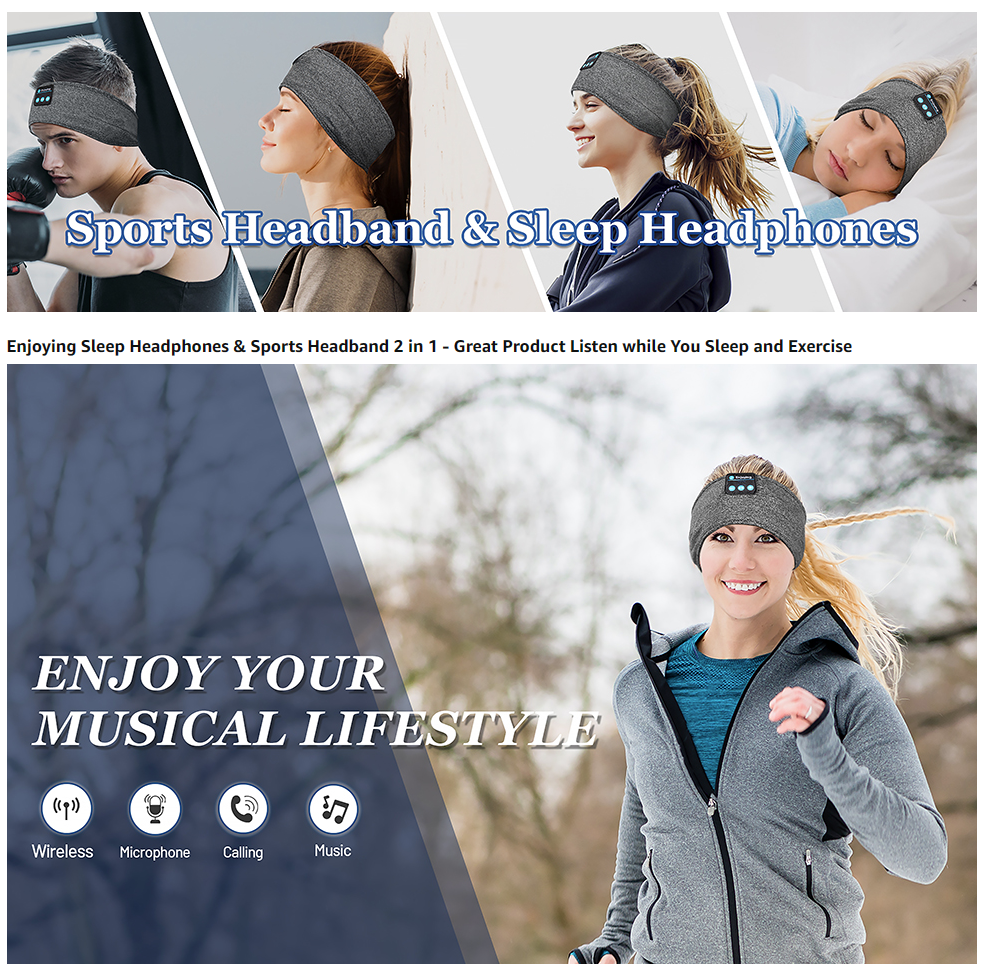 2-in-1 Sports & Sleep Bluetooth Headband – Wireless Music Headphones with Built-in Mic, Elastic Eye Mask for Workout, Travel & Relaxation - Image 3