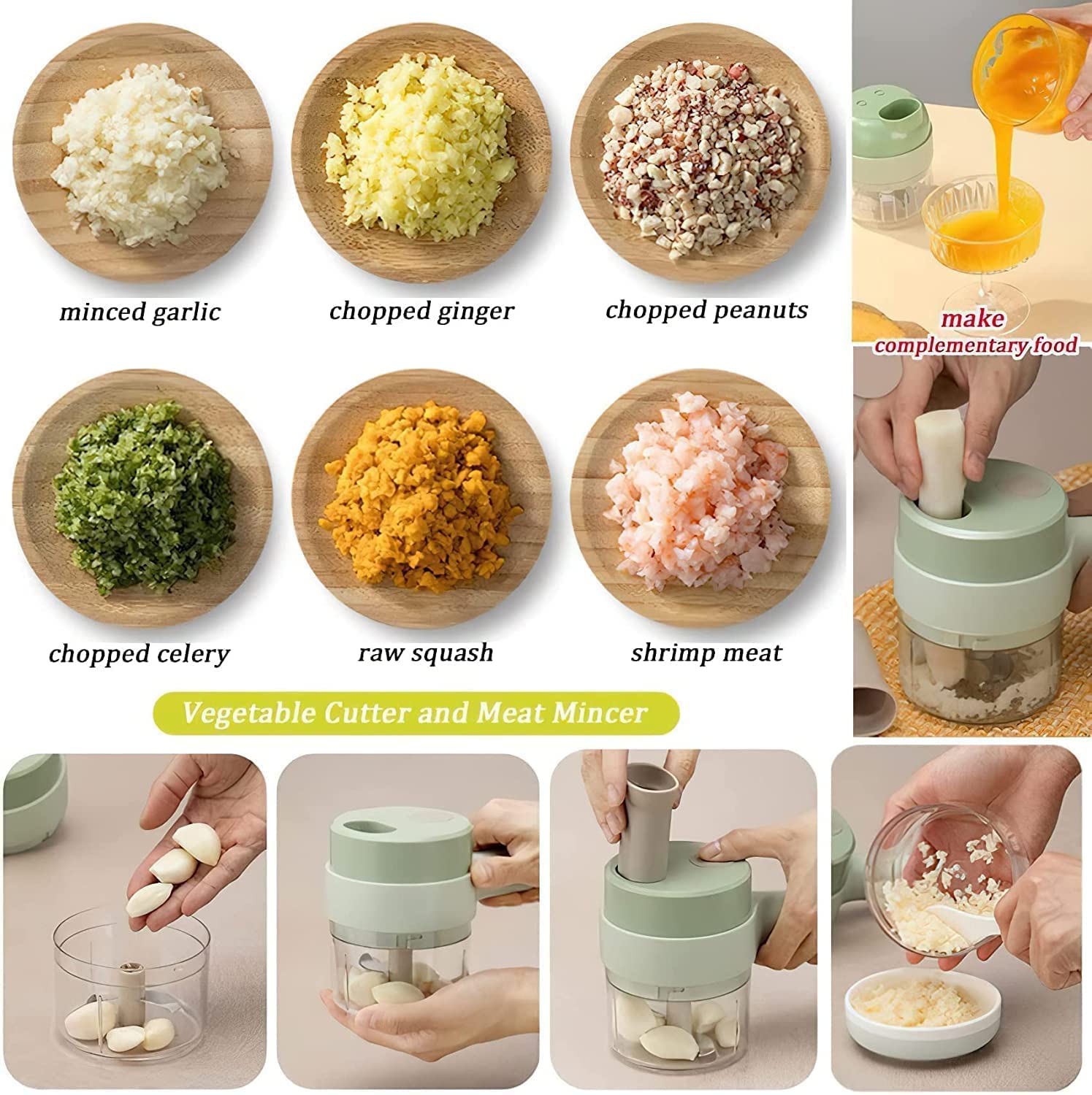 5 in 1 Handheld Hammer Electric Vegetable Cutter Set Mini Wireless Food Choppers Garlic Vegetable Chopper Slicer machine ( Random Color ) - Image 3