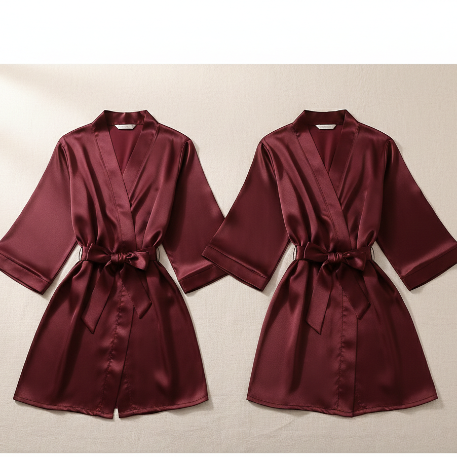 Elegant Silk Couple Gown / Robe Set – Wrap Style with Waist Belt (2 Pcs) | DC-C008 - Image 4