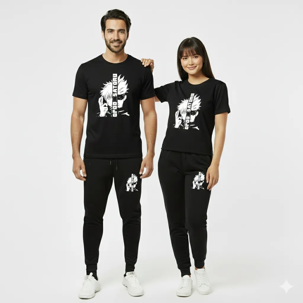 Top Trending Gojo Satoru Anime Printed Tracksuit for Men & Women – Premium Casual T-Shirt & Trouser Set (Random Color) - Image 4