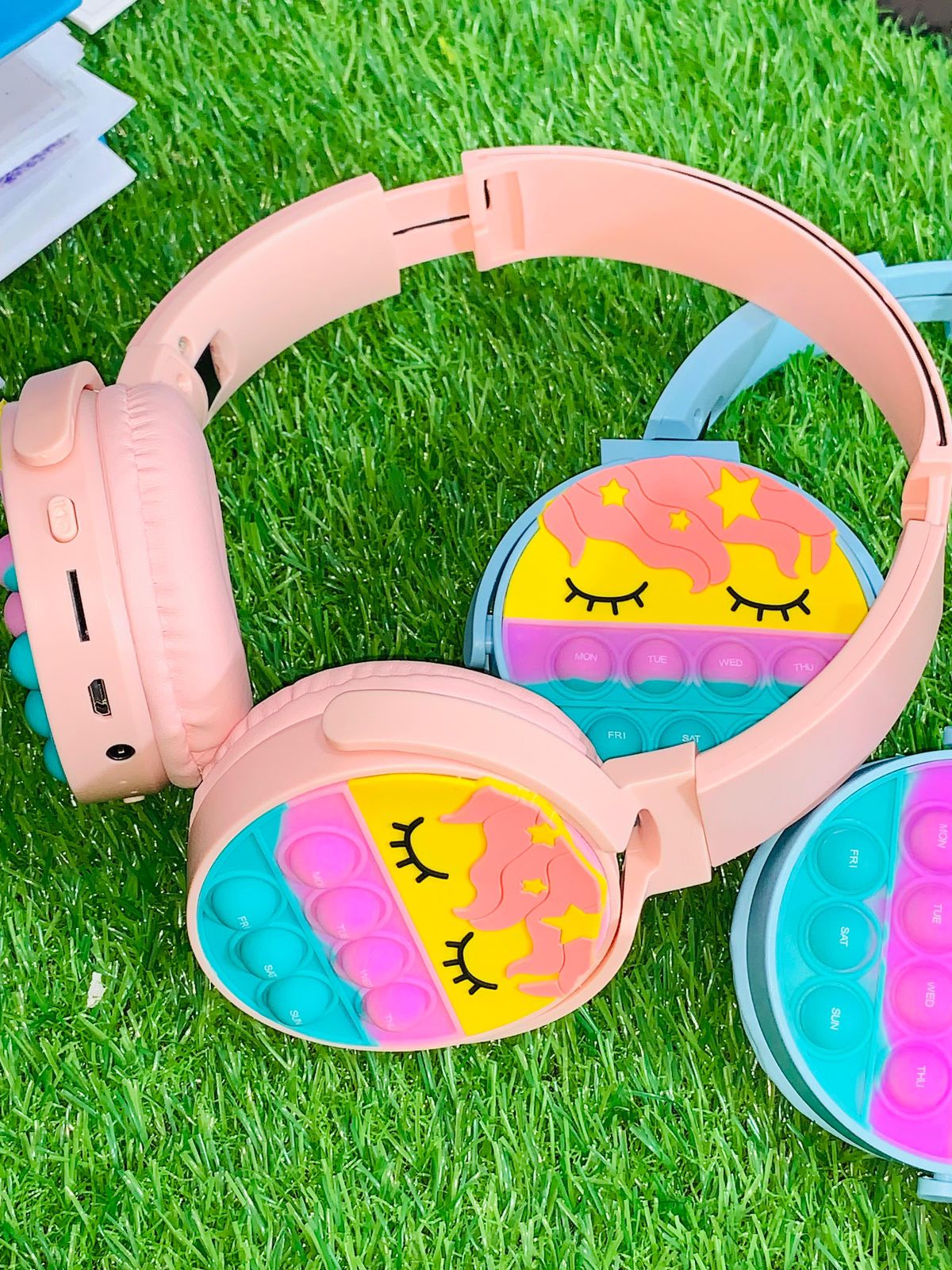 Cute Pop It Wireless Bluetooth Headphones | Foldable Headset With Memory Card Support, Wired & Wireless Modes, Soft Earpads For Kids - With Box (Random Color) - Image 3