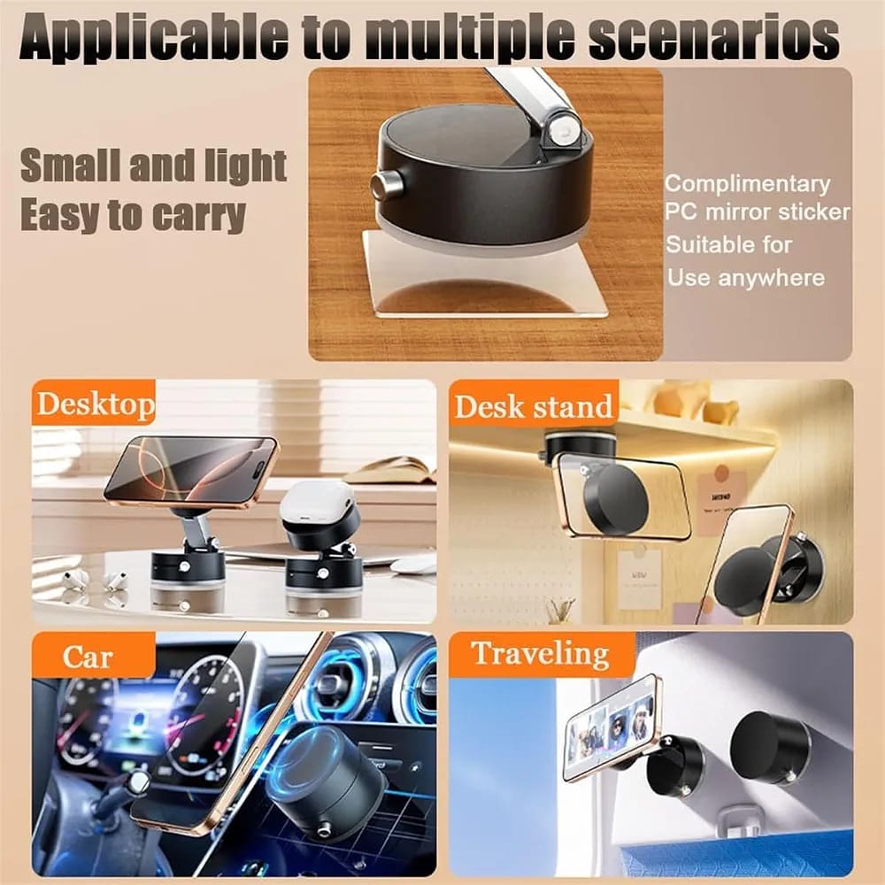 Double-Sided Vacuum Magnetic Phone Holder ��� Adjustable Foldable Rotating Suction Mount (Black) - Image 3